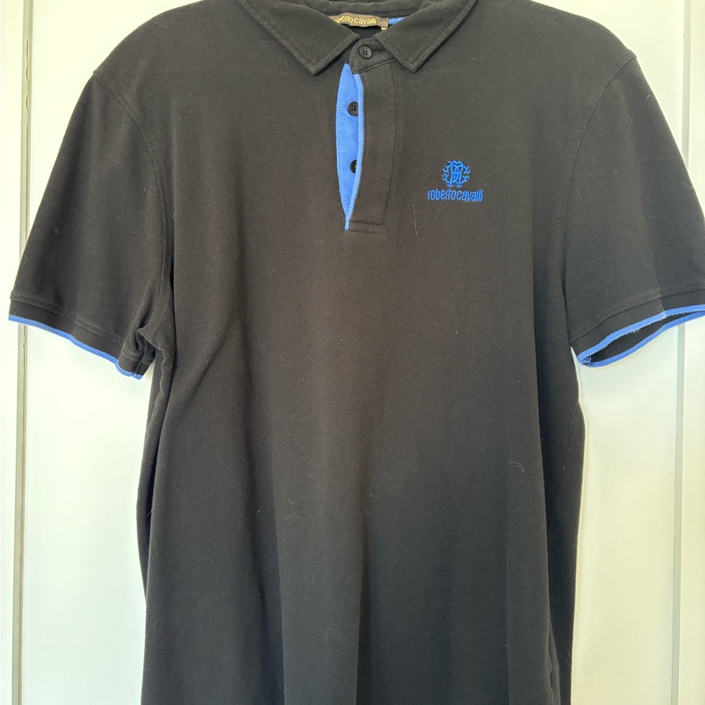 Roberto Cavalli Black Polo with Blue Details